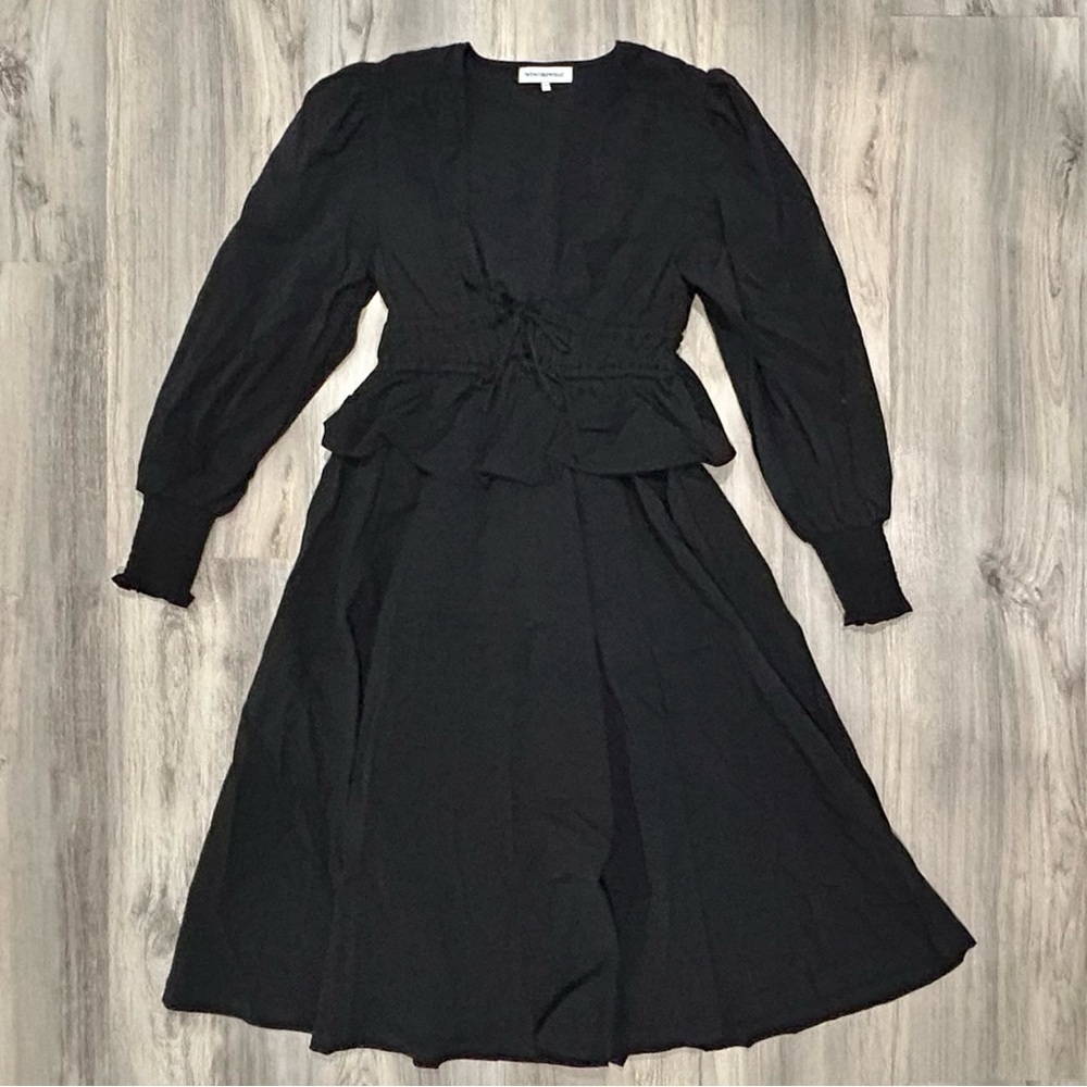 WeWoreWhat Plunging V Neck Long Sleeve Peasant Midi Dress Black Size M